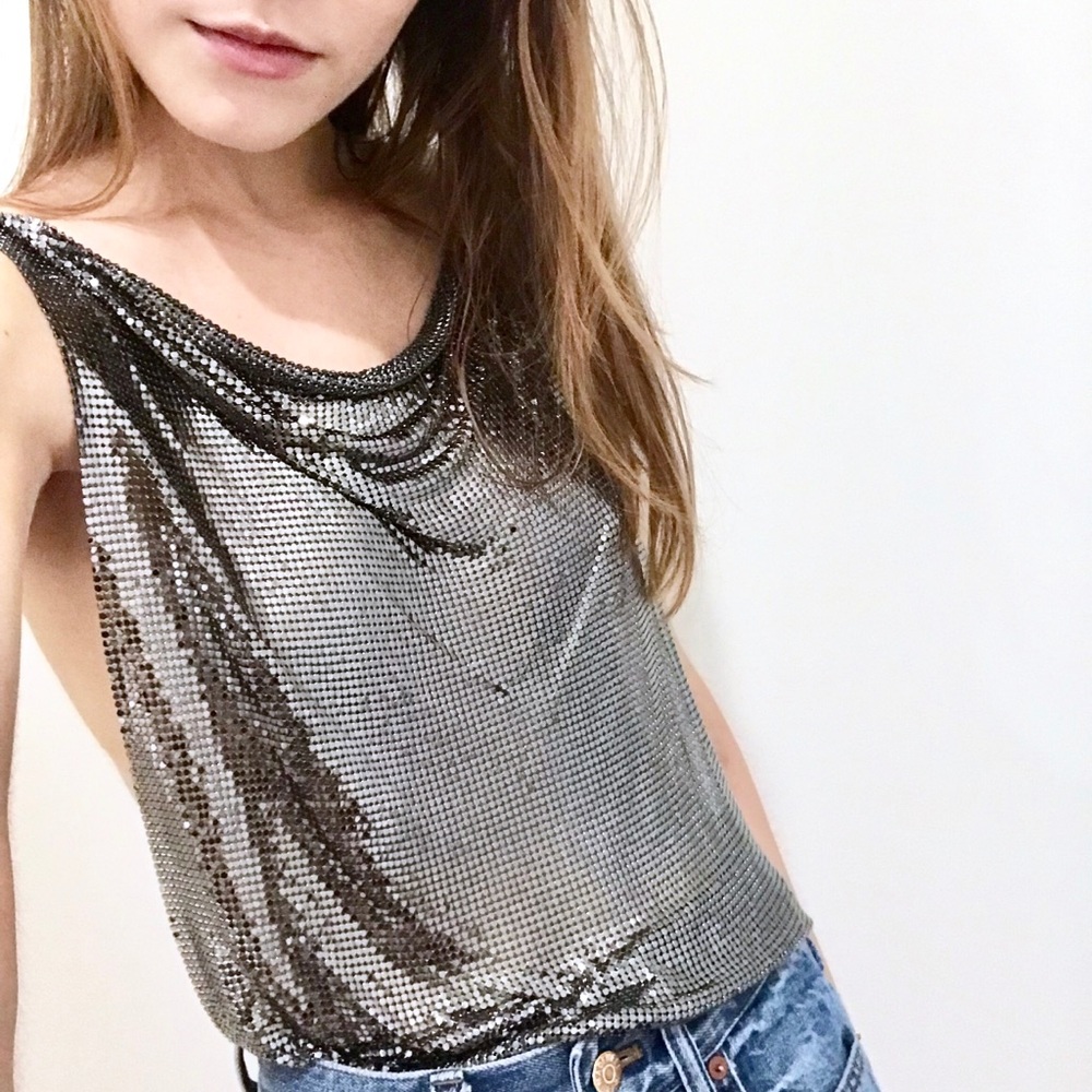 vintage 1970s chainmail mesh top gunmetal